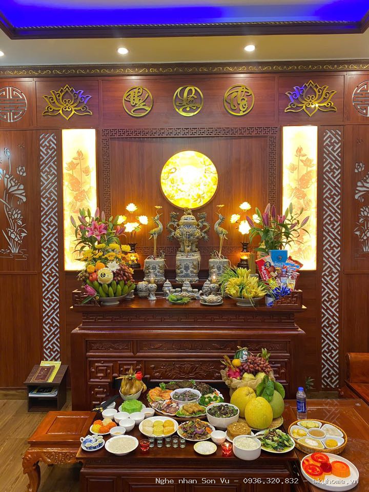 Bàn giao bàn thờ Phật tam cấp cùng tủ cơm và cnc nhũ đồng - Chế tác bởi Nghệ nhân Sơn Vũ